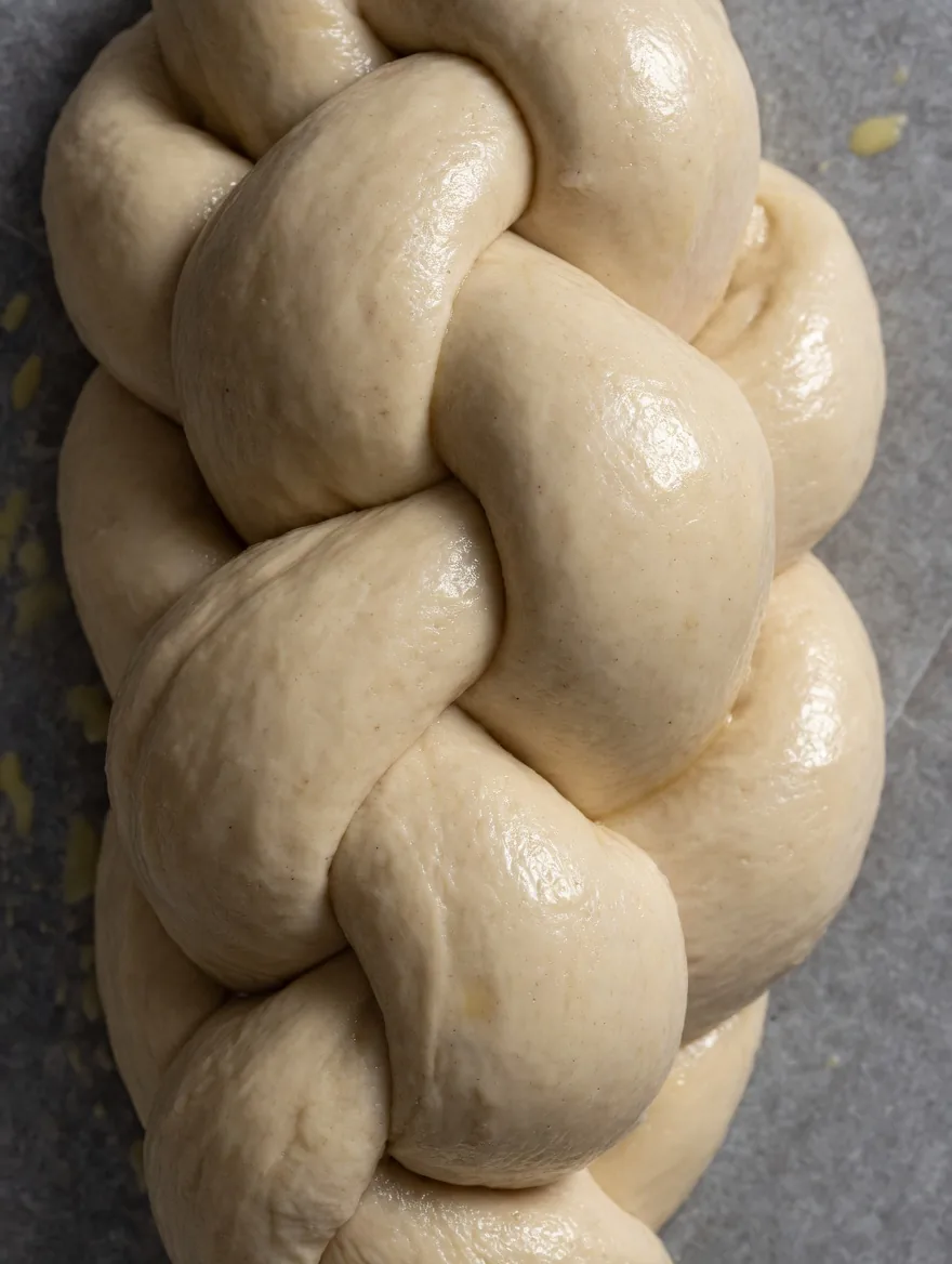 Challah dough being prepared by hand