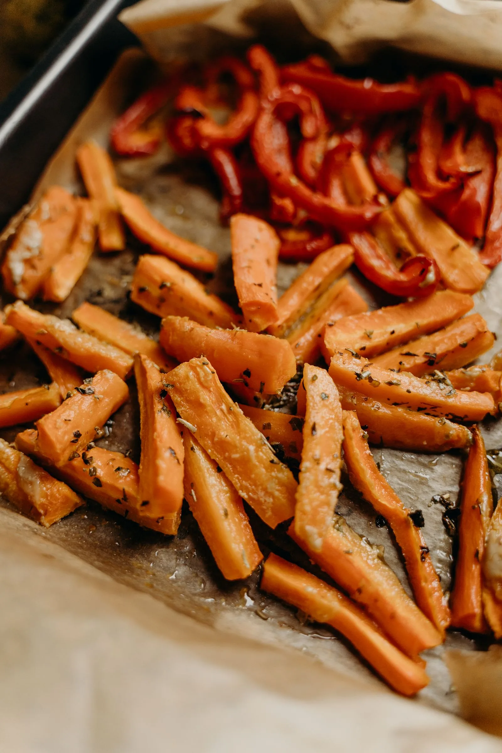 Roasted peppers and carrots with herbs